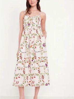 Old Navy  Floral & Fruit Tie-Front Midi Dress
